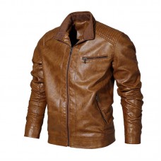 Mens PU Faux Leather Motorcycle Biker Jacket