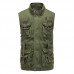 Mens Multi Pockets Cotton Stand Collar Loose Fit Casual Vest
