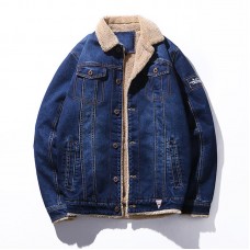 Mens Winter Fleece Liner Thick Warm Denim Jacket