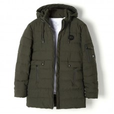 Mens Mid Long Fashion Casual Winter Thick Cotton Padded Hooded Jacket