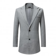 Mens Solid Color Suit Collar Fashion Single-Breasted Casual Suit Trench Coats