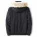Mens Thick Warm Winter Hooded Casual Jacket Solid Color Faux Fur Collar Coat