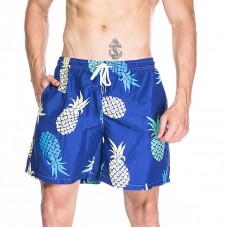 Mens Summer Pineapple Printed Beach Elastic Waist Quickly Dry Board Shorts