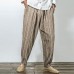 Men Casual Cotton Baggy Harem Pants Fashion Vintage Stripes Straight Long Trousers
