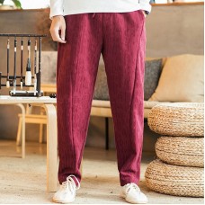 Mens Thick Winter Linen Chinese Style Loose Casual Mid Rise Pants