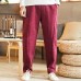 Mens Thick Winter Linen Chinese Style Loose Casual Mid Rise Pants