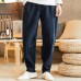 Mens Thick Winter Linen Chinese Style Loose Casual Mid Rise Pants