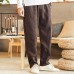 Mens Thick Winter Linen Chinese Style Loose Casual Mid Rise Pants
