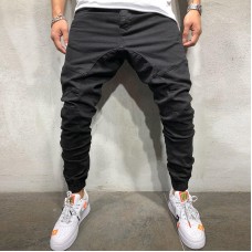 Mens Casual Multi Pockets Drawstring Elastic Waist Cargo Pants