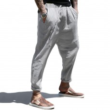 Mens Casual Loose Cotton Drawstring Elastic Waist Pants