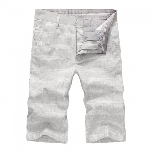 Men's Breathable Solf Cotton Linen Plaid Mid-Waist Slim Casual Shorts Pants Men's Breathable Solf Cotton Linen Plaid Mid-Waist Slim Casual Shorts Pants