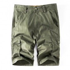 Men's Summer Leisure Loose Cotton Cargo Shorts Outdoor Big Pocket Solid Color Shorts