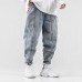 Men Denim Stitching Beam Feet Youth Harem Pants