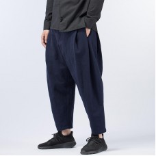 TWO-SIDED Mens Multi-Fold Cotton Linen Loose Mid Waist Casual Baggy Harem Pants
