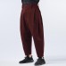 TWO-SIDED Mens Multi-Fold Cotton Linen Loose Mid Waist Casual Baggy Harem Pants