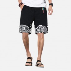 Mens Chinese Style Linen Shorts Summer Casual Board Shorts