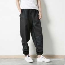 Mens Vintage Drawstring Solid Color Loose Casual Pants