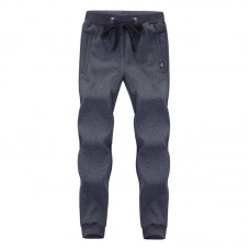 Mens Winter Loose Elastic Waist Wool Thickened Warm Soft Casual Pants