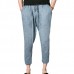 Chinese Style Men's Cotton Linen Casual Calf-Length Pants Summer Breathable Elastic Waist Harem Pant