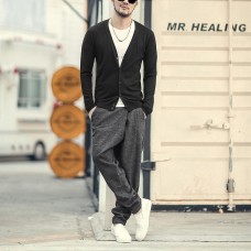 Men's Fashion Loose Winter Saggy Pants Solid Color Casual Harem Pants
