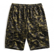Men's Outdoor Camouflage Knee Length Casual Shorts Summer Drawstring Elastic Waist Breathable Shorts