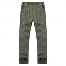 Mens Casual Straight Leg Loose Trousers Solid Color Elastic Waist Multi Pocket-pants