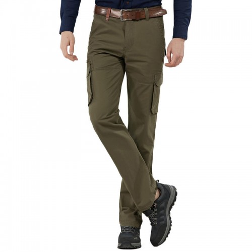 Men's Casual Multi Pockets Cotton Thick Solid Color Zipper Fly Straight Leg Pants Men's Casual Multi Pockets Cotton Thick Solid Color Zipper Fly Straight Leg Pants