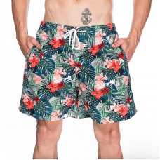 Retro Flowers Printing Drawstring Smooth Loose Beach Board Shorts for Men