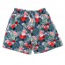 Retro Flowers Printing Drawstring Smooth Loose Beach Board Shorts for Men