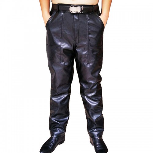 Men's Casual Solid Color Windproof Loose Warm Thick Elastic Waist Waterproof Leather Pants Men's Casual Solid Color Windproof Loose Warm Thick Elastic Waist Waterproof Leather Pants
