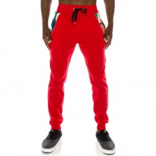 Mens 3D Priting Elastic Waist Drawstring Jogging Pants Side Zipper Pockets Trousers