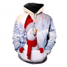 Mens Fashion Christmas Long Sleeve Drawstring Hooded Cartoon Printing Casual Sweatshirt
