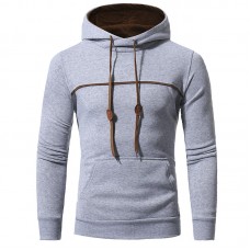 Mens Fashion Drawstring Hooded Pure Color Long Sleeve Casual Sweatshirt