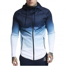 Men's Fashion Gradient Pattern Drawstring Hooded Zipper Up Sweatshirt