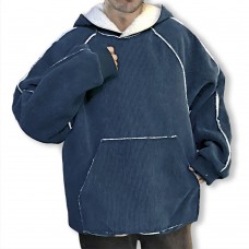Mens Casual Plus Size Corduroy Tops Stitching Loose Big Front Pocket Hoodies Sweatshirts
