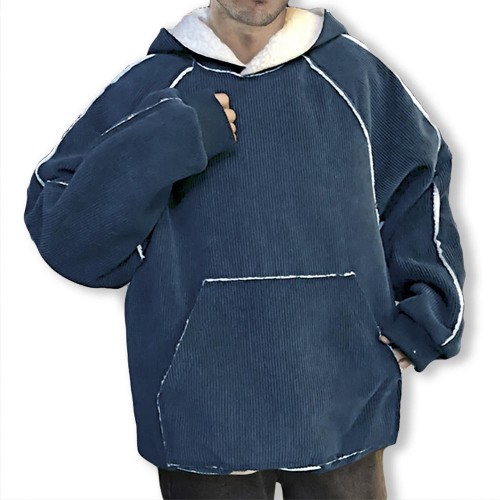 Mens Casual Plus Size Corduroy Tops Stitching Loose Big Front Pocket Hoodies Sweatshirts Mens Casual Plus Size Corduroy Tops Stitching Loose Big Front Pocket Hoodies Sweatshirts