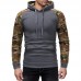 Men Camouflage Stitching Drawstring Top Breathable Big Front Pocket Hoodies Sweatshirts
