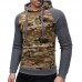 Men Camouflage Stitching Drawstring Top Breathable Big Front Pocket Hoodies Sweatshirts