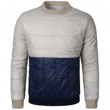 Mens O-neck Coats Cotton-padded Sweatshirt Casual Slim Contrast Color Jacket