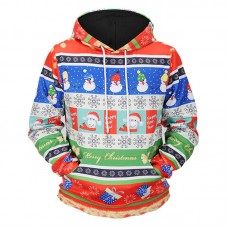 Mens Fashion Christmas Long Sleeve Hooded Cartoon Printing Casual Sweatshirt