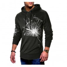 Mens Fashion Printing Solid Color Hooded Long Sleeve Casual Sweatshirt