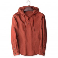 Men's Vintage 100% Cotton Button Design Hoodies Drawstring Solid Color Casual Sweatshirts