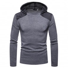 Men's Fashion Cotton Pure Color Hooded Stitching Sleeves Casual Sweatshirt