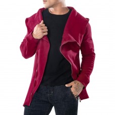 Men's Tilted Zipper Patchwork Irregular Hem Pocket Design Hooded Long Sleeve Sweatshirt