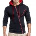 Men's Fashion Fit Diagonal Zipper Design Pure Color Hooded Long Sleeve Sweatshirt