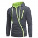 Men's Fashion Fit Diagonal Zipper Design Pure Color Hooded Long Sleeve Sweatshirt