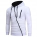 Men's Fashion Fit Diagonal Zipper Design Pure Color Hooded Long Sleeve Sweatshirt