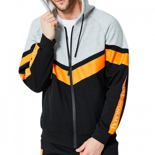 Men's Autumn Polyester Loose Hoodies Zipper Fashion Patchwork Casual Sweatshirt Men's Autumn Polyester Loose Hoodies Zipper Fashion Patchwork Casual Sweatshirt