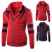 Mens Casual Double Zipper Thick Hoodies Fashion Spell Color Autumn Winter Sweatshirt