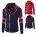 Mens Casual Double Zipper Thick Hoodies Fashion Spell Color Autumn Winter Sweatshirt